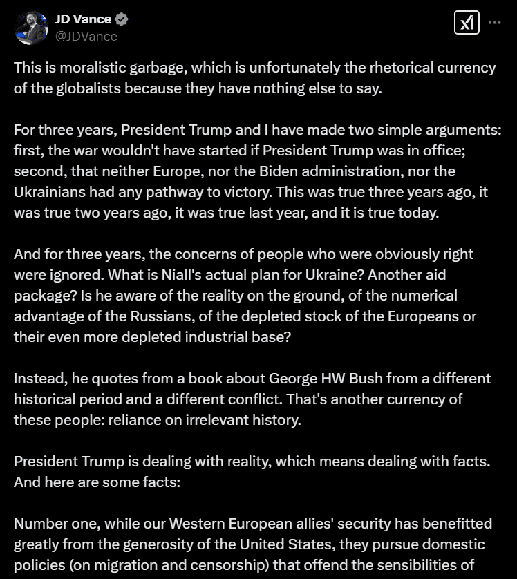 JD Vance on Ukraine War
