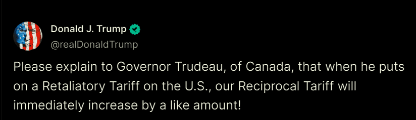 Trump Threatens Higher Tariffs in Response to Trudeau